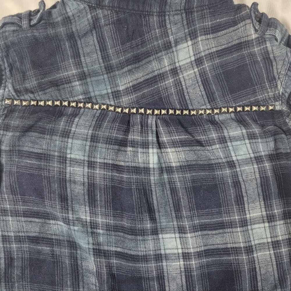 Miss Me Womens M Plaid Flannel Long Slv Button Up Shirt Blue Tunic Length Studed - Picture 7 of 7